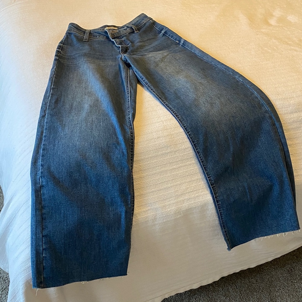 Women's Dark Blue Wide Leg Denim Jeans
